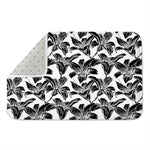 White And Black Lily Pattern Print Indoor Door Mat