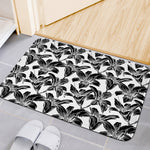 White And Black Lily Pattern Print Indoor Door Mat