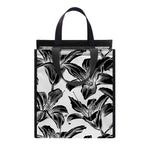 White And Black Lily Pattern Print Insulated Lunch Tote