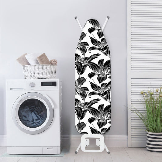 White And Black Lily Pattern Print Ironing Board Cover