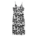 White And Black Lily Pattern Print Jersey Midi Cami Dress