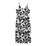 White And Black Lily Pattern Print Jersey Midi Cami Dress