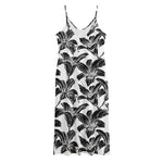 White And Black Lily Pattern Print Jersey Midi Cami Dress