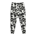 White And Black Lily Pattern Print Jogger Pants