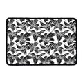 White And Black Lily Pattern Print Kitchen Mat