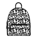 White And Black Lily Pattern Print Leather Backpack