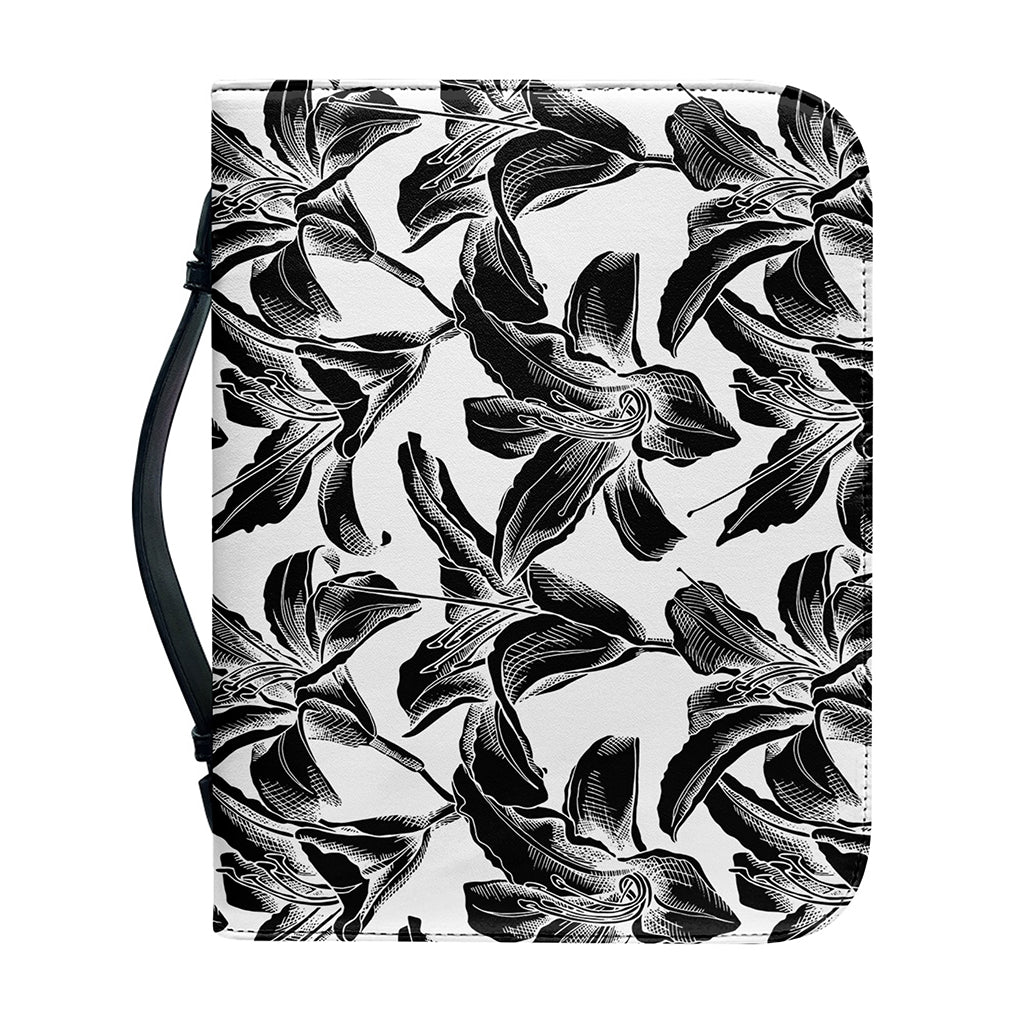 White And Black Lily Pattern Print Leather Bible Cover
