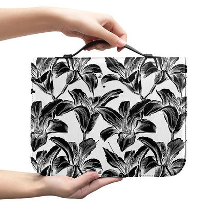 White And Black Lily Pattern Print Leather Bible Cover