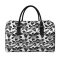 White And Black Lily Pattern Print Leather Duffel Bag