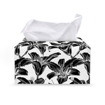 White And Black Lily Pattern Print Leather Tissue Box Cover