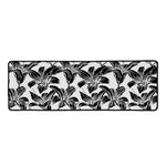 White And Black Lily Pattern Print Long Kitchen Mat