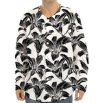 White And Black Lily Pattern Print Long Sleeve Baseball Jersey