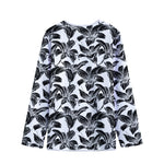 White And Black Lily Pattern Print Long Sleeve Short Coat