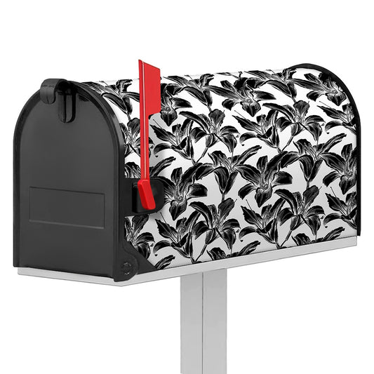 White And Black Lily Pattern Print Mailbox Cover