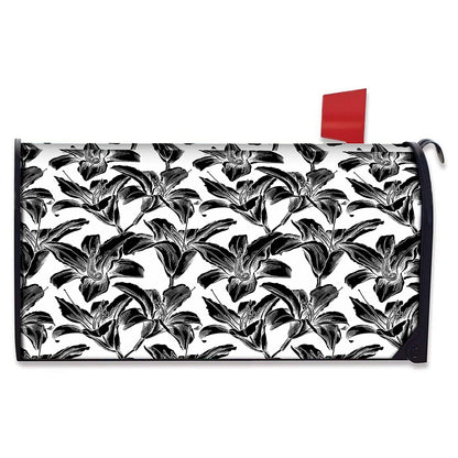 White And Black Lily Pattern Print Mailbox Cover