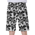 White And Black Lily Pattern Print Men's Beach Shorts