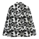 White And Black Lily Pattern Print Men's Blazer
