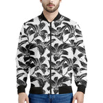 White And Black Lily Pattern Print Men's Bomber Jacket