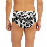 White And Black Lily Pattern Print Men's Briefs