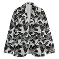 White And Black Lily Pattern Print Men's Cotton Blazer