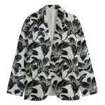 White And Black Lily Pattern Print Men's Cotton Blazer