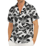 White And Black Lily Pattern Print Men's Deep V-Neck Shirt