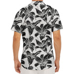 White And Black Lily Pattern Print Men's Deep V-Neck Shirt