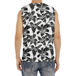 White And Black Lily Pattern Print Men's Fitness Tank Top