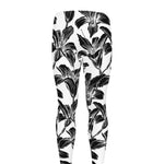 White And Black Lily Pattern Print Men's leggings