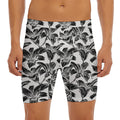 White And Black Lily Pattern Print Men's Long Boxer Briefs