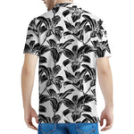 White And Black Lily Pattern Print Men's Polo Shirt