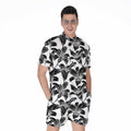 White And Black Lily Pattern Print Men's Romper