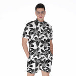 White And Black Lily Pattern Print Men's Rompers