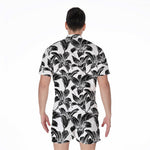 White And Black Lily Pattern Print Men's Rompers