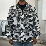 White And Black Lily Pattern Print Men's Shirt Jacket