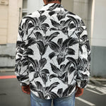 White And Black Lily Pattern Print Men's Shirt Jacket