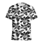 White And Black Lily Pattern Print Men's Sports T-Shirt