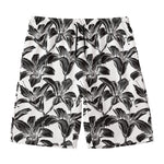 White And Black Lily Pattern Print Men's Swim Trunks