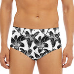 White And Black Lily Pattern Print Men's Triangle Swim Briefs