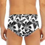 White And Black Lily Pattern Print Men's Triangle Swim Briefs