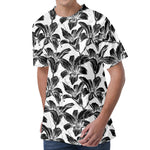 White And Black Lily Pattern Print Men's Velvet T-Shirt
