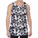 White And Black Lily Pattern Print Men's Velvet Tank Top