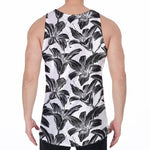 White And Black Lily Pattern Print Men's Velvet Tank Top