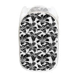 White And Black Lily Pattern Print Mesh Laundry Hamper