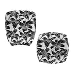 White And Black Lily Pattern Print Office Chair Cover