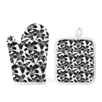 White And Black Lily Pattern Print Oven Mitt And Pot Holder Set