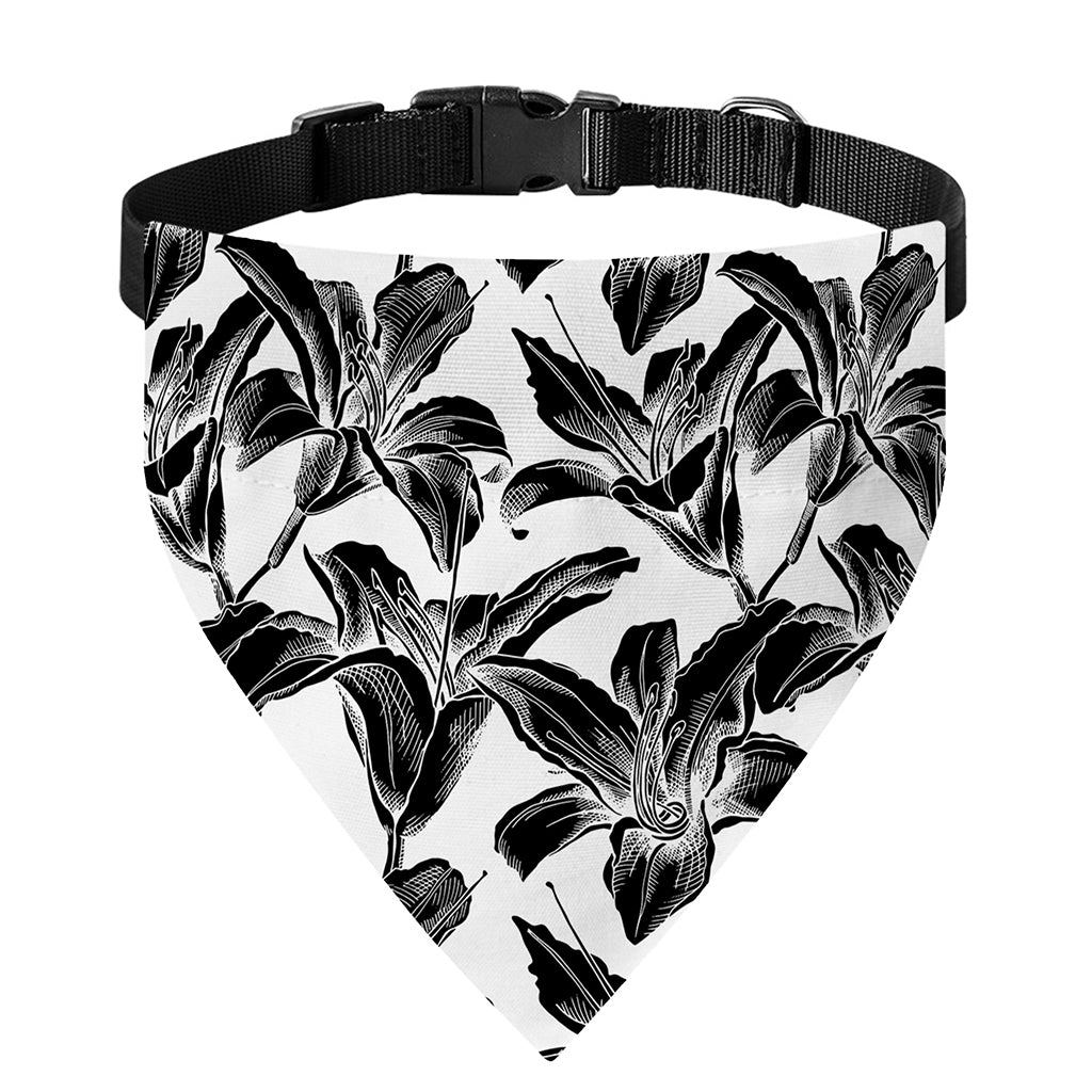 White And Black Lily Pattern Print Over The Collar Dog Bandana