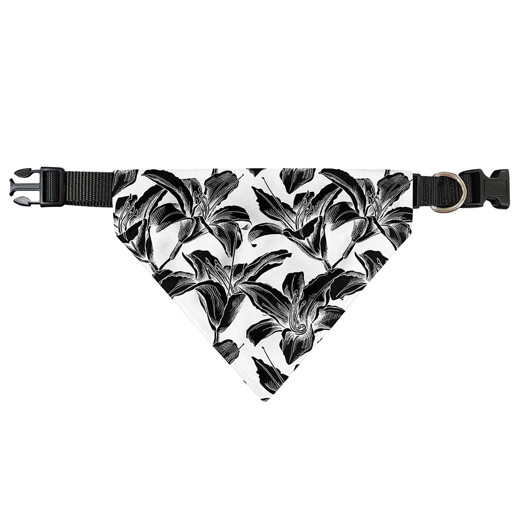 White And Black Lily Pattern Print Over The Collar Dog Bandana
