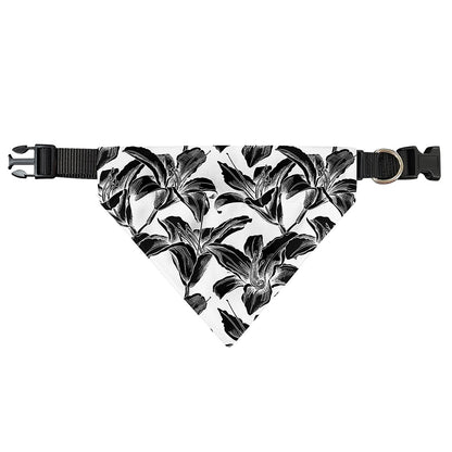 White And Black Lily Pattern Print Over The Collar Dog Bandana