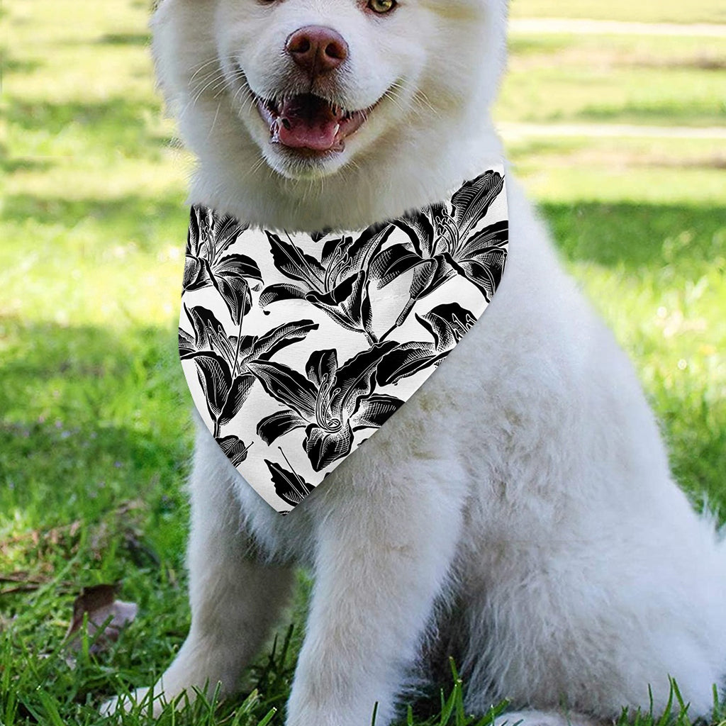 White And Black Lily Pattern Print Over The Collar Dog Bandana